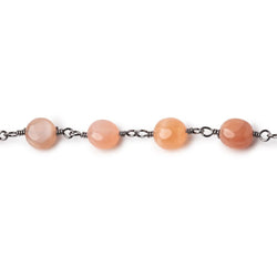 5-6.5mm Angel Skin Moonstone Plain Coins on Black Gold Plated Chain (ONLINE ORDER ONLY)