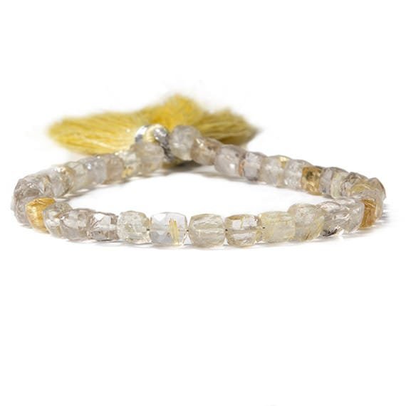 5-6mm Golden Rutilated Quartz faceted cube beads 8 inch 38 pieces (ONLINE ORDER ONLY)