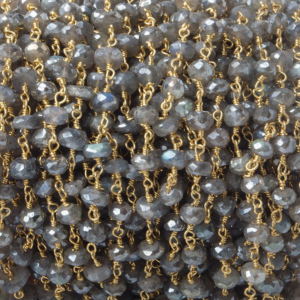 5-6mm Mystic Labradorite faceted rondelle Gold Plated Chain by the foot 30 pcs (ONLINE ORDER ONLY)