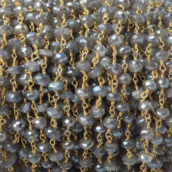 5-6mm Mystic Labradorite faceted rondelle Gold Plated Chain by the foot 30 pcs (ONLINE ORDER ONLY)