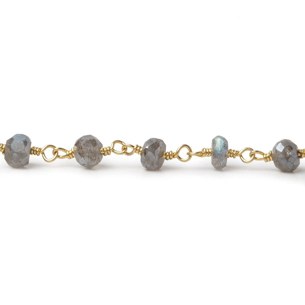5-6mm Mystic Labradorite faceted rondelle Gold Plated Chain by the foot 30 pcs (ONLINE ORDER ONLY)