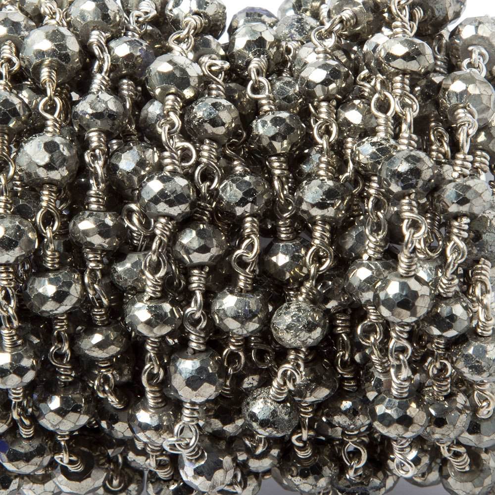 5-6mm Pyrite faceted rondelle Silver Chain by the foot 26 pieces (ONLINE ORDER ONLY)