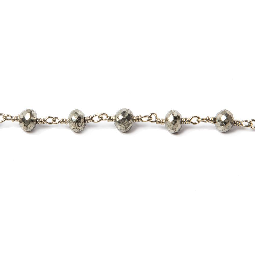 5-6mm Pyrite faceted rondelle Silver Chain by the foot 26 pieces (ONLINE ORDER ONLY)