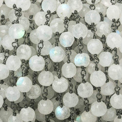 5-6mm Rainbow Moonstone faceted round Black Gold .925 Sterling Silver Chain by the foot 27 pieces