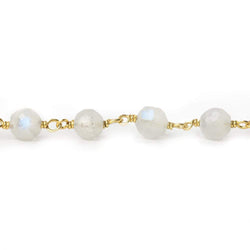 5-6mm Rainbow Moonstone faceted round Vermeil Chain by the foot 27 pieces