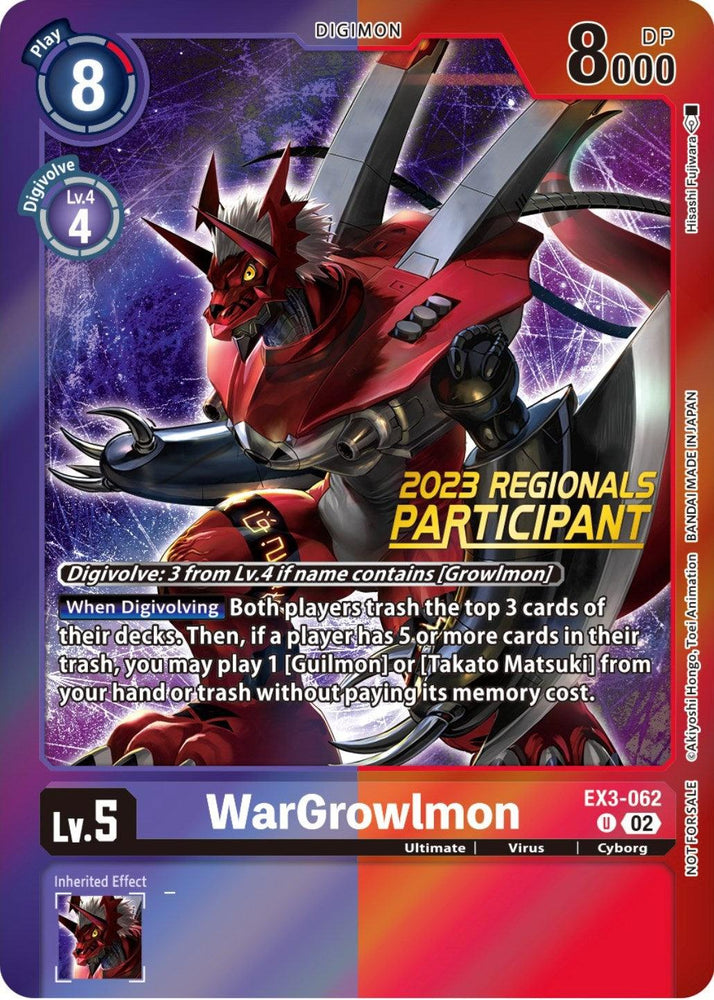 WarGrowlmon [EX3-062] (2023 Regionals Participant) [Draconic Roar Promos] (ONLINE ORDER ONLY)