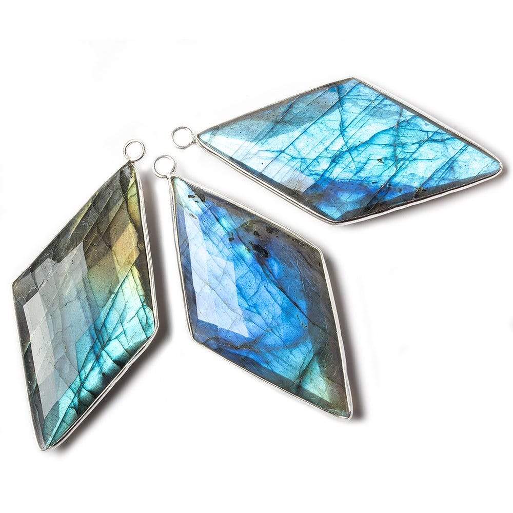 50x26mm Sterling Silver bezel Labradorite faceted kite Pendant 1 focal bead (ONLINE ORDER ONLY)
