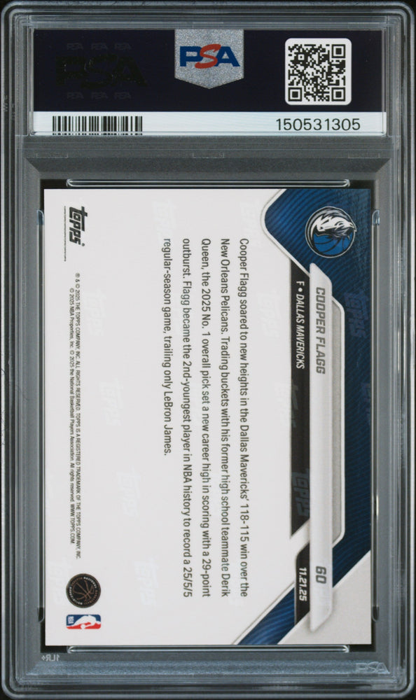 Graded 2025 Topps Now Cooper Flagg #60 Rookie RC Basketball Card PSA 10 Gem Mint