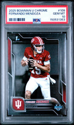 Graded 2025 Topps Bowman University Chrome Fernando Mendoza #109 Rookie RC Football Card PSA 10 Gem Mint