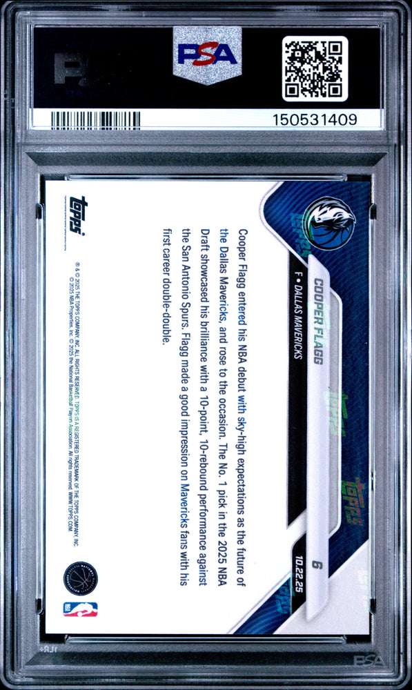 Graded 2025 Topps Now Cooper Flagg #6 Rookie RC Basketball Card PSA 10 Gem Mint