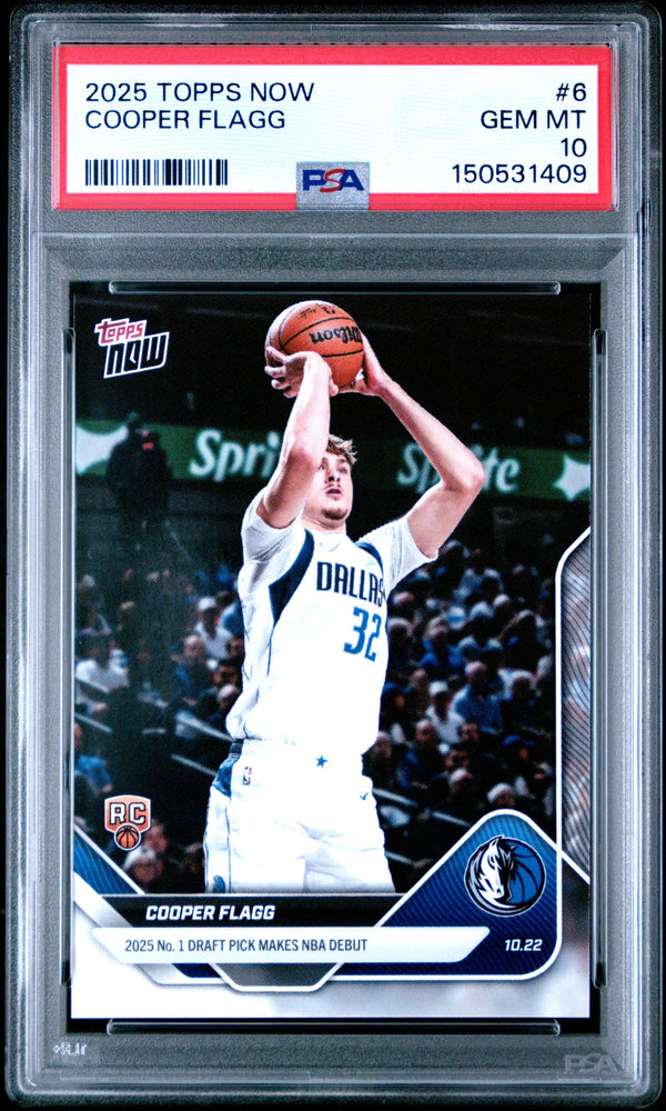 Graded 2025 Topps Now Cooper Flagg #6 Rookie RC Basketball Card PSA 10 Gem Mint