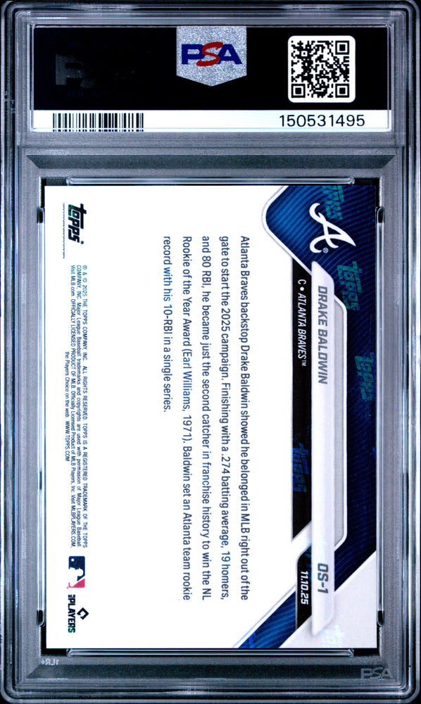 Graded 2025 Topps Now Drake Baldwin #OS1 Offseason Rookie RC Baseball Card PSA 10 Gem Mint