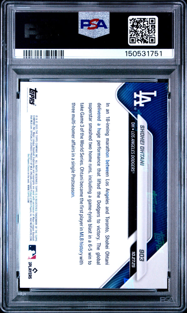 Graded 2025 Topps Now Shohei Ohtani #903 Baseball Card PSA 10 Gem Mint