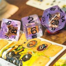 Warlock (Magic Book) Clear Purple Dice w/ Golden Book 7-Dice Set Rpg (Online Only)