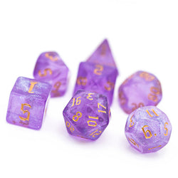 Purple Glitter Party Glitter Dice (Gold font) 7-Dice Set RPG DND (Online Only)