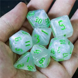 Glitter Party White Glitter Dice (Green font) 7-Dice Set RPG DND (Online Only)