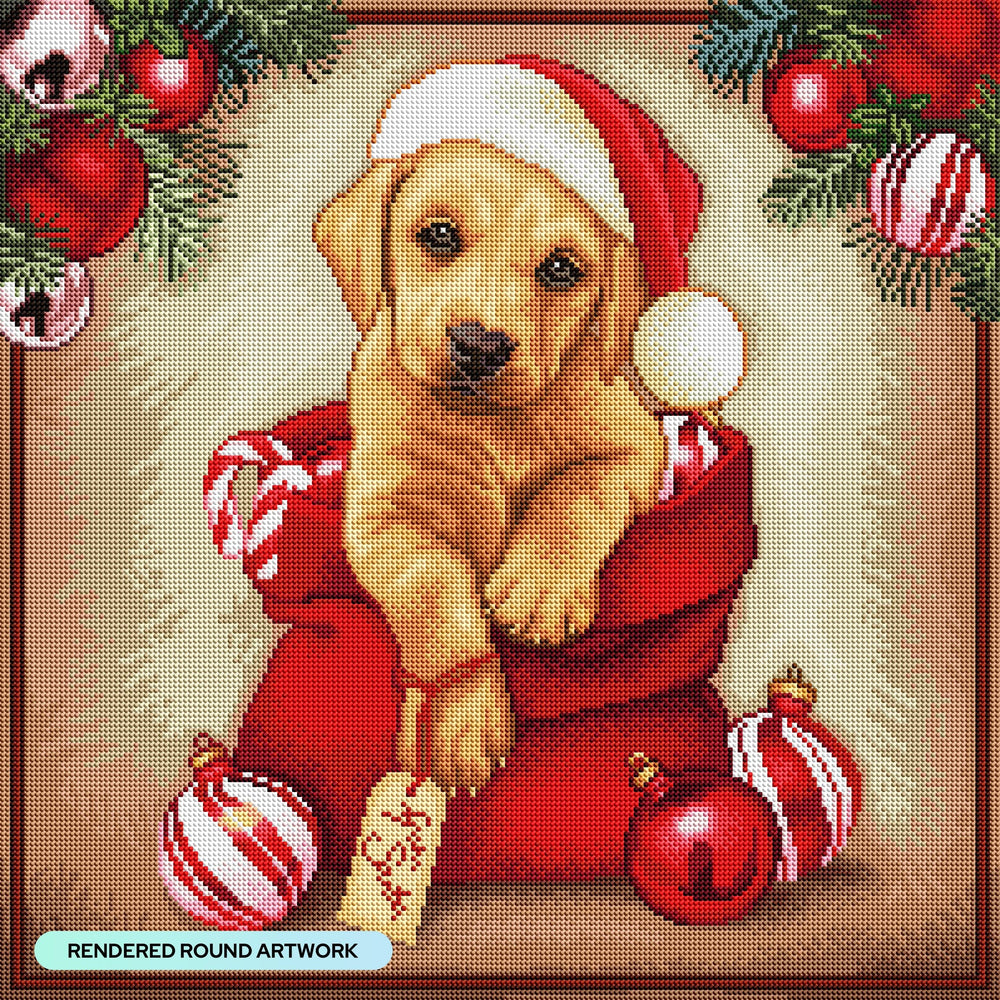 Diamond Art Club – From Santa Christmas Puppy Diamond Painting (Round Drill, 22" x 22") (ONLINE ORDER ONLY)