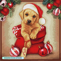Diamond Art Club – From Santa Christmas Puppy Diamond Painting (Round Drill, 22" x 22") (ONLINE ORDER ONLY)