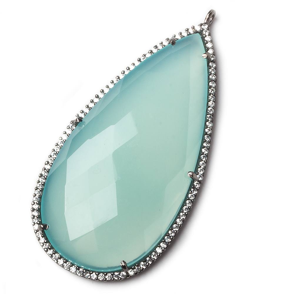 52x25mm Black Gold Bezel CZ and Seafoam Chalcedony Pear Pendant 1 focal bead (ONLINE ORDER ONLY)
