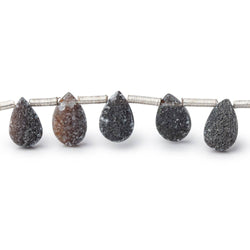 7-9mm Black Agate Drusy Pear Beads 7.25 inch 20 pieces