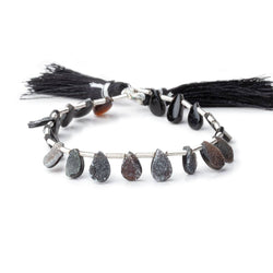 7-9mm Black Agate Drusy Pear Beads 7.25 inch 20 pieces
