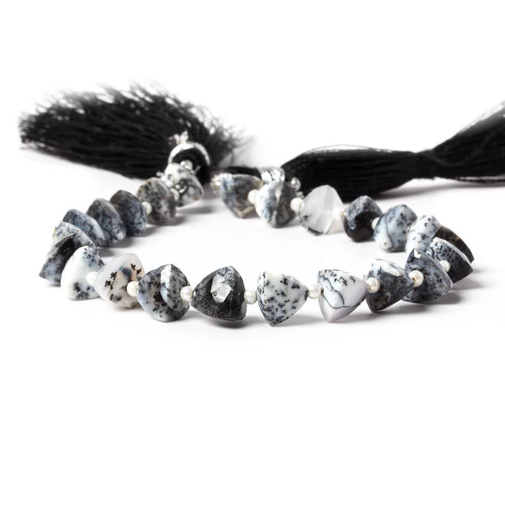 5.3x5-6.3x6mm Dendritic Opal Straight Drilled Faceted Trillion 7 inch 24 beads (ONLINE ORDER ONLY)