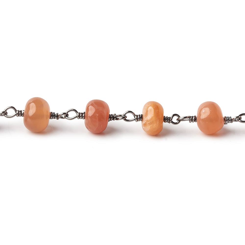 5.5-6mm Angel Skin Peach Moonstone plain rondelles Black Gold plated Chain 26 beads (ONLINE ORDER ONLY)