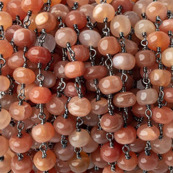 5.5-6mm Angel Skin Peach Moonstone plain rondelles Black Gold plated Chain 26 beads (ONLINE ORDER ONLY)