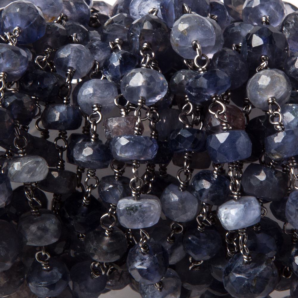 5.5-6mm Iolite faceted rondelle Black Gold plated .925 Silver Chain by the foot 38 pieces (ONLINE ORDER ONLY)