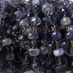 5.5-6mm Iolite faceted rondelle Black Gold plated .925 Silver Chain by the foot 38 pieces (ONLINE ORDER ONLY)