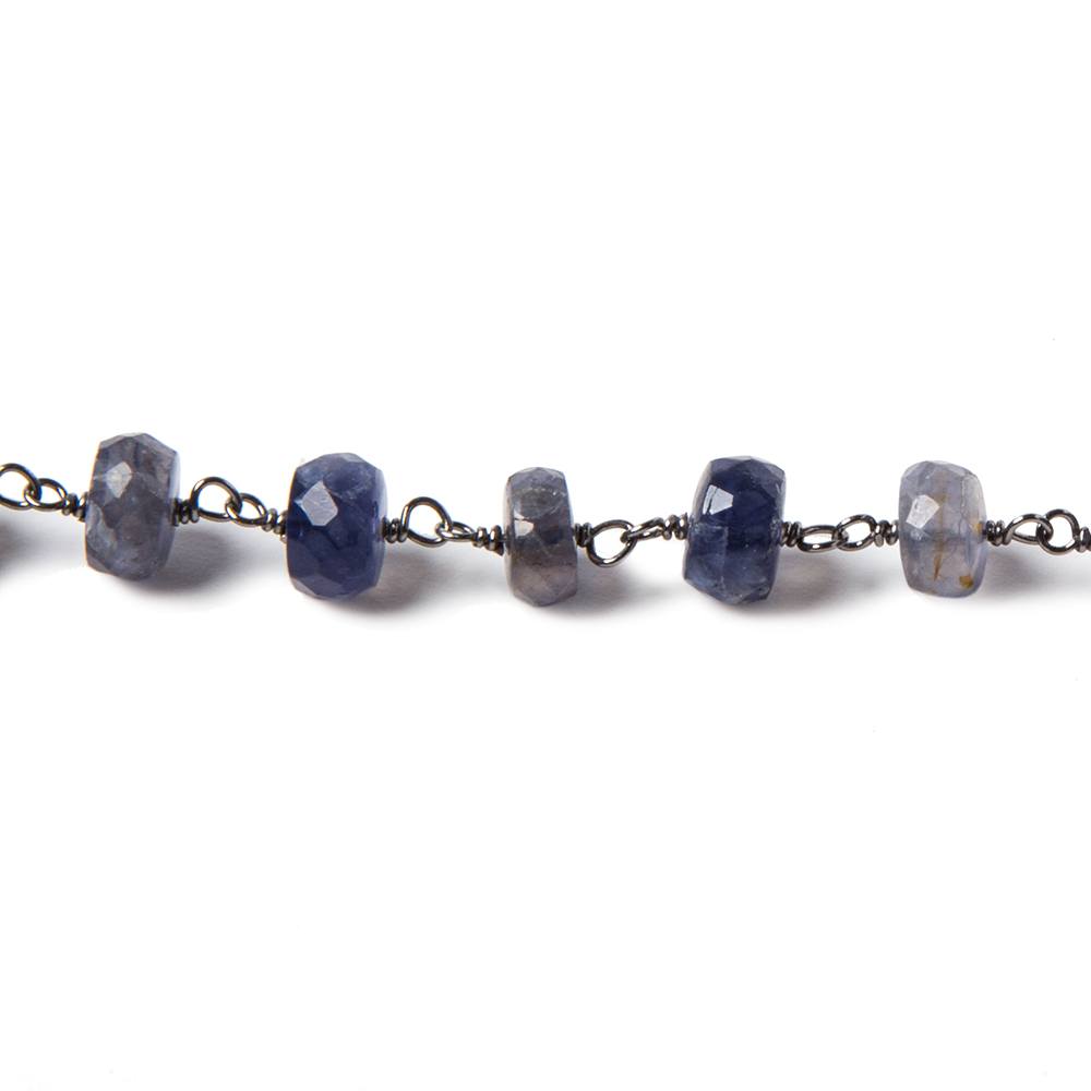 5.5-6mm Iolite faceted rondelle Black Gold plated .925 Silver Chain by the foot 38 pieces (ONLINE ORDER ONLY)