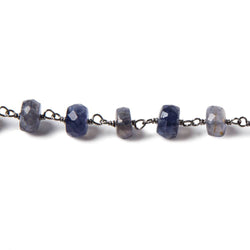 5.5-6mm Iolite faceted rondelle Black Gold plated .925 Silver Chain by the foot 38 pieces (ONLINE ORDER ONLY)