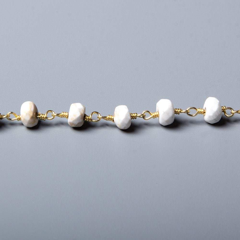 5.5-6mm Matte Tan Agate faceted rondelle Gold Chain by the foot 31 pcs (ONLINE ORDER ONLY)