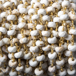 5.5-6mm Matte Tan Agate faceted rondelle Gold Chain by the foot 31 pcs (ONLINE ORDER ONLY)