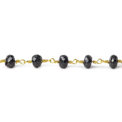 4x3-5.5x3mm Black Spinel faceted rondelle Gold plated Chain by the foot 30 beads