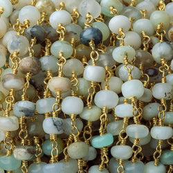 5.5mm Blue Peruvian Opal Plain Rondelle Gold plated Chain by the foot (ONLINE ORDER ONLY)