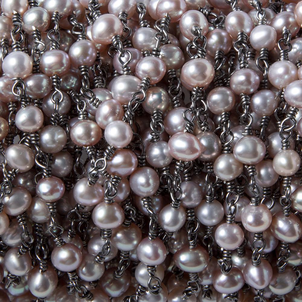 5.5mm Ice Pink Oval Pearl Black Gold .925 Silver Chain by the foot 36 pieces (ONLINE ORDER ONLY)