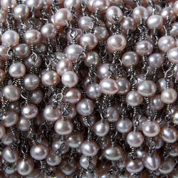 5.5mm Ice Pink Oval Pearl Black Gold .925 Silver Chain by the foot 36 pieces (ONLINE ORDER ONLY)