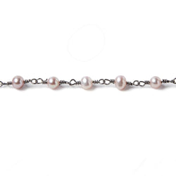 5.5mm Ice Pink Oval Pearl Black Gold .925 Silver Chain by the foot 36 pieces (ONLINE ORDER ONLY)