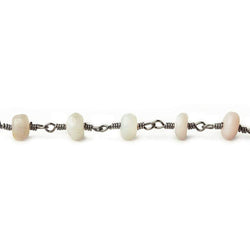 5.5mm Pink Peruvian Opal Plain Rondelle Black Gold plated Chain by the foot