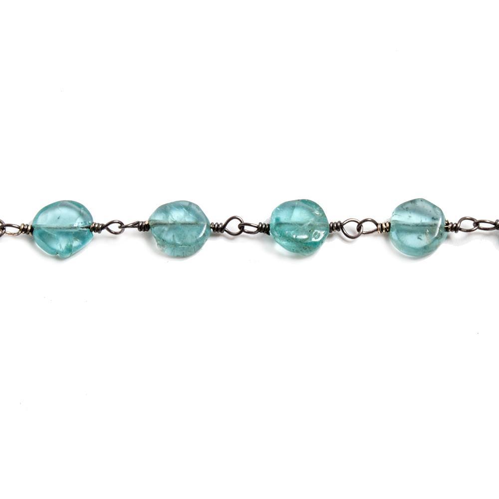 5.5mm Poolwater Blue Apatite coin Black Gold plated Chain by the foot 27 beads (ONLINE ORDER ONLY)