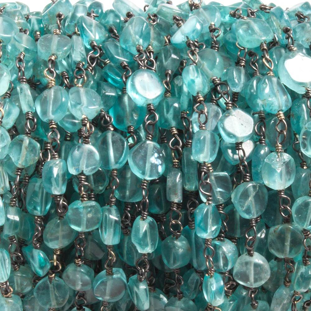 5.5mm Poolwater Blue Apatite coin Black Gold plated Chain by the foot 27 beads (ONLINE ORDER ONLY)