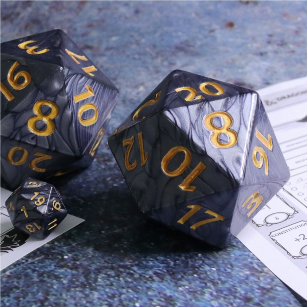 55mm Titan d20 (Black with Gold) Huge d20 for DND RPG (Online Only)