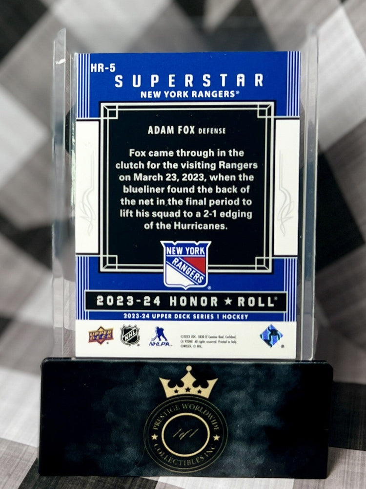 Adam Fox 2023-24 Upper Deck Series 1 Red Superstar Honor Roll #HR-5 NY Rangers (ONLINE ORDER ONLY)