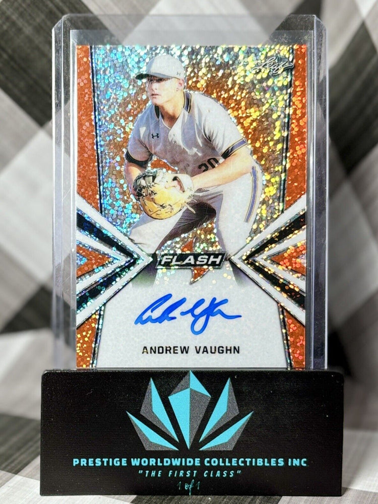 Andrew Vaughn 2019 Leaf Flash Orange Sparkle Rookie Auto /10 #BA-AV1 White Sox (ONLINE ORDER ONLY)