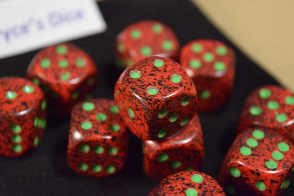 Strawberry Speckled 16mm D6 Pipped | Red/Black/Green (sold per piece) (Online Only)