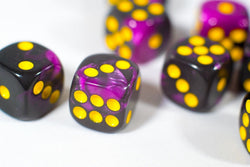 New Royal Purple and Black Dice with Yellow Pips 12mm D6 RPG Dice (10) Yahtzee (Online Only)