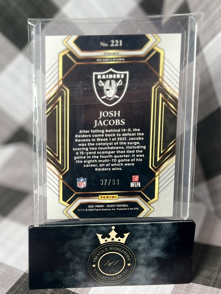 Josh Jacobs 2022 Panini Select Club Level Blue Prizm /99 #221 LV Raiders SP (ONLINE ORDER ONLY)
