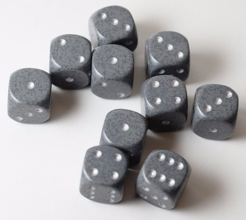 Hi-Tech Speckled 16mm D6 Pipped | Grey/Silver (sold per piece) (Online Only)