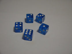 NEW 5 Transparent Blue White Pip RPG Bunco Gaming Dice Set 16mm D6 Home Casino (Online Only)